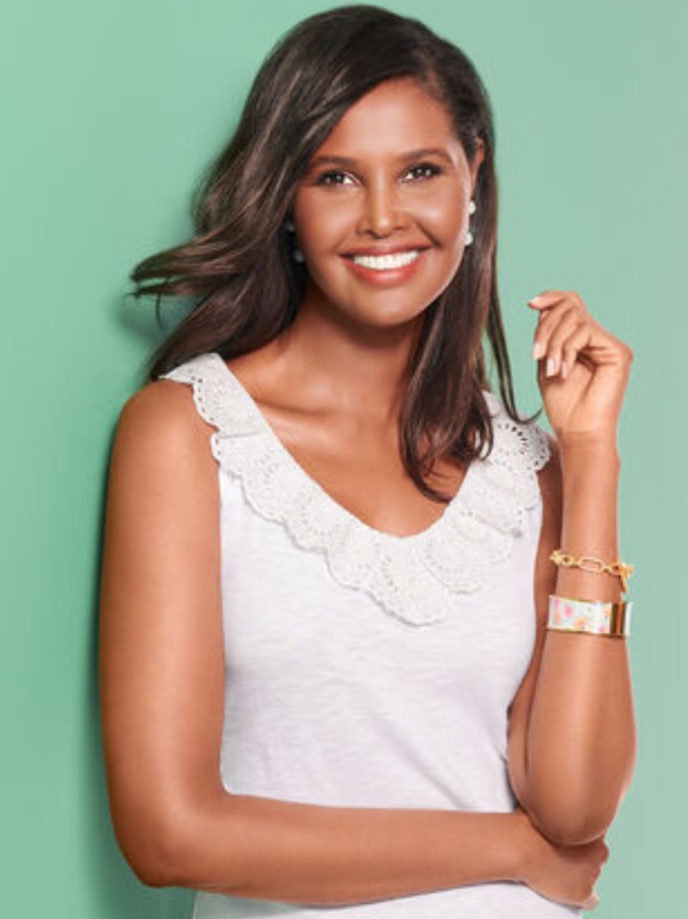Talbots White Slub Cotton Sleeveless Ruffle V-Neck Top Sz M Lace Trim Summer Tee